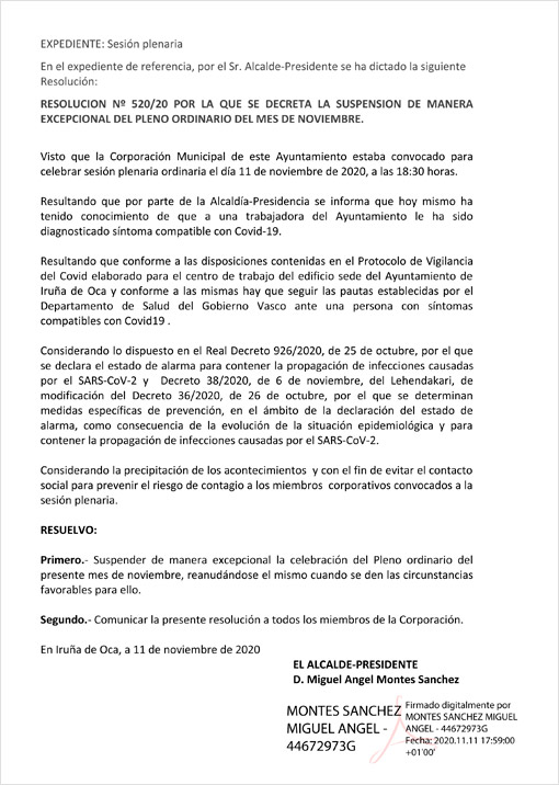 Anulación Pleno noviembre Ayuntamiento de Iruña de Oca